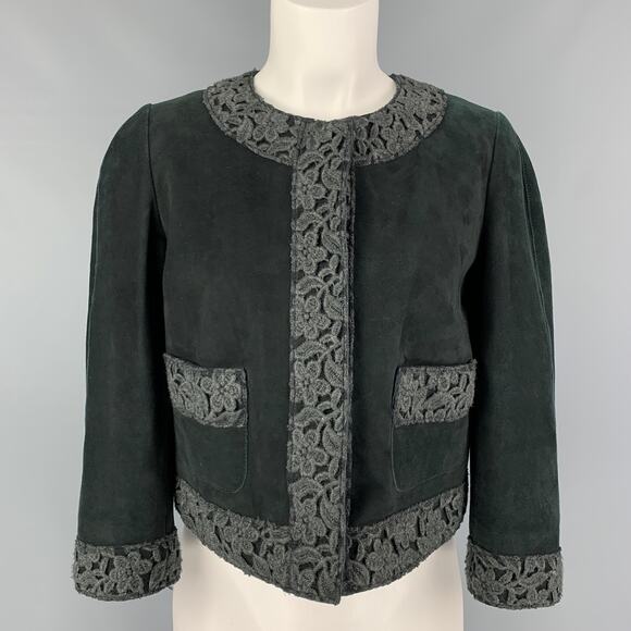 DOLCE & GABBANA Size 8 Dark Green Suede Mixed Patterns Jacket - Picture 1 of 1